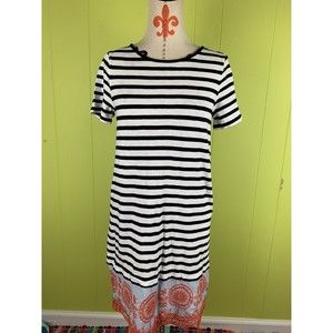Crown & Ivy Women’s Size XS Stretch Dress Short Sleeve Lace Embroidered Striped